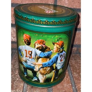 Vintage Purina Biscuits Metal Tin Green Dog Pet Collectible Canister